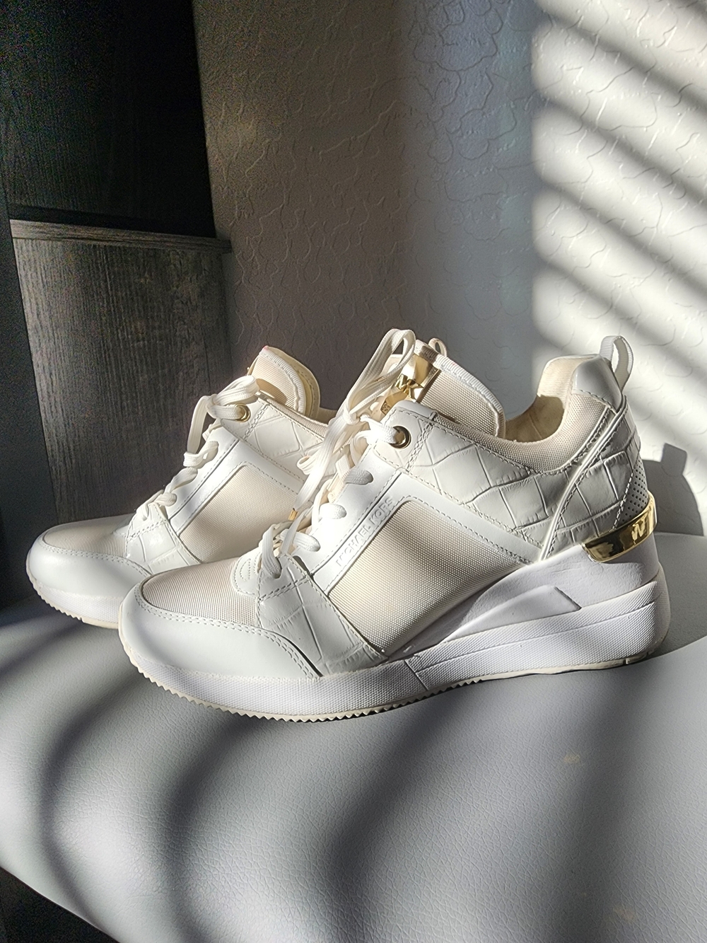 MICHAEL Michael Kors Cream Sneakers with Gold Heel Accent